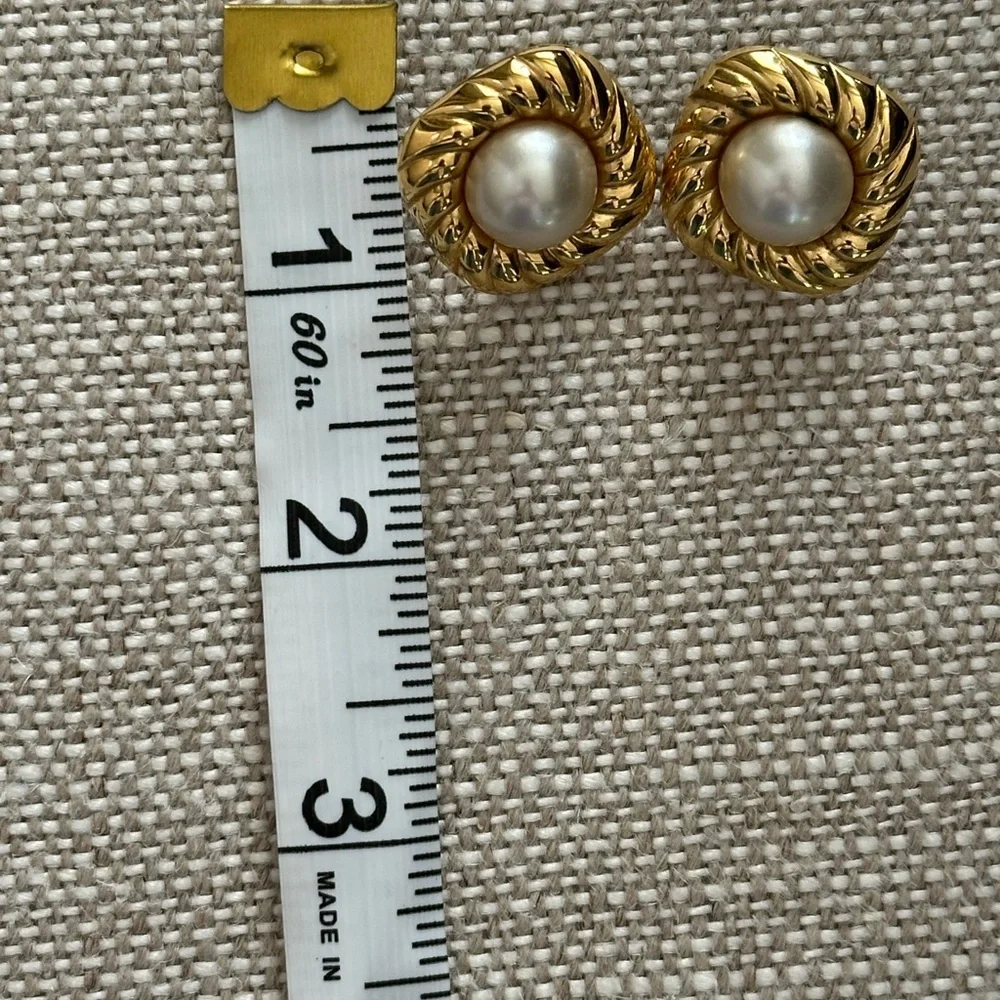 Vintage Gold Tone Pearl Earrings Statement Jewelry